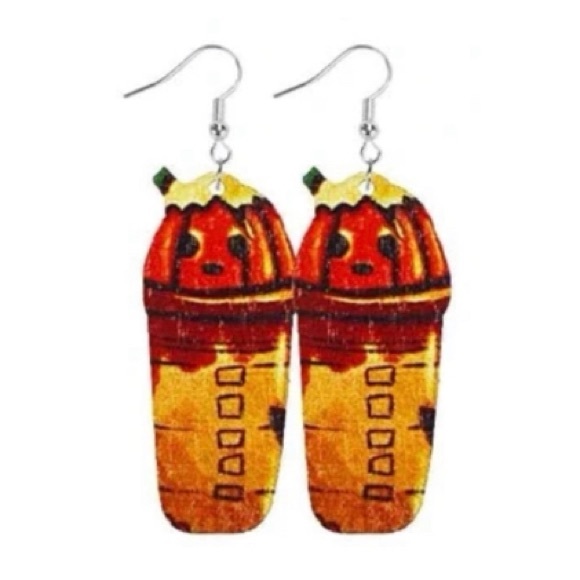 NEW! Pumpkin Spice Iced Latte Wood Statement Earrings - Picture 1 of 2